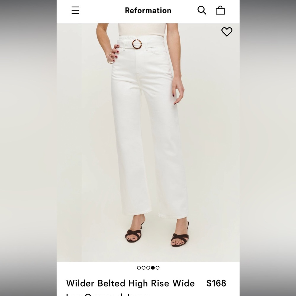 Reformation White Wide-Leg High-Rise Jeans with Tortoiseshell Ring - Picture 2 of 5